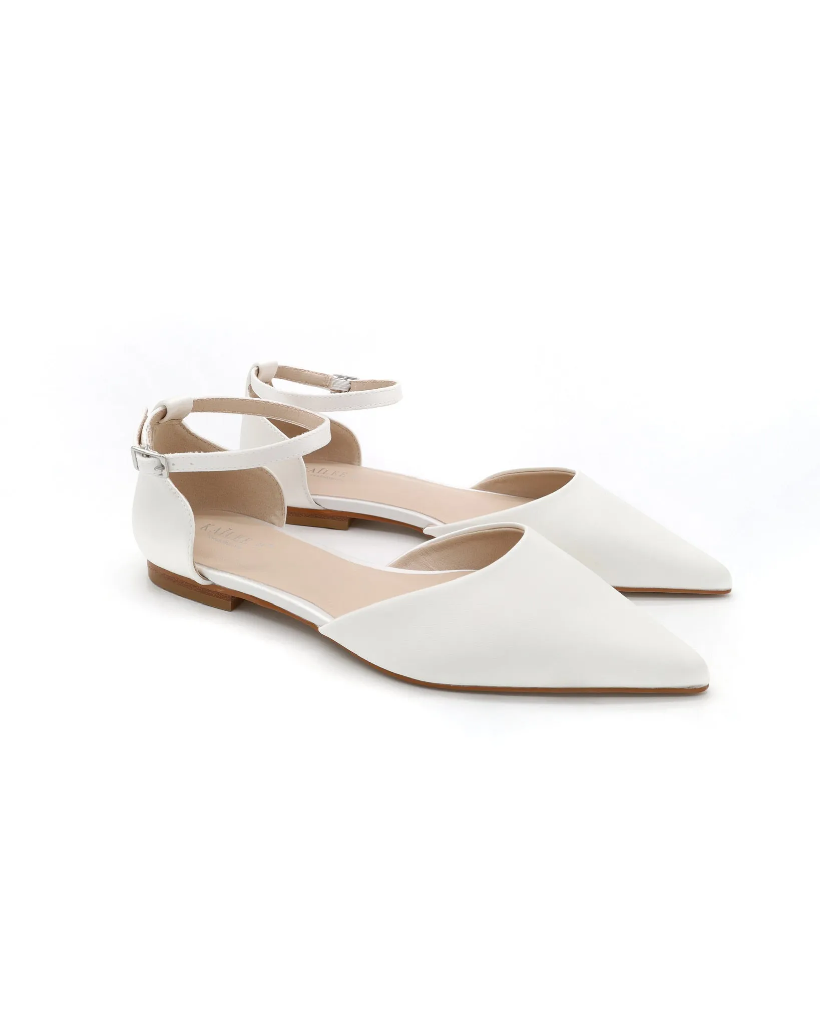 Satin Pointy Toe Flats with Ankle Strap