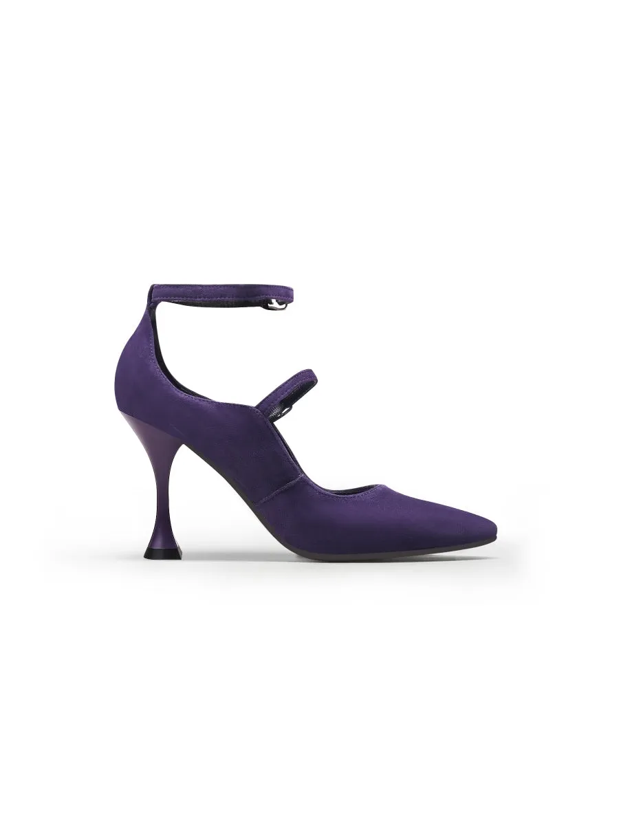 Scalloped Edges-Curve Shaped Leather Ankle Strap - Purple