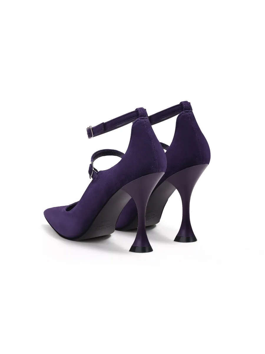 Scalloped Edges-Curve Shaped Leather Ankle Strap - Purple