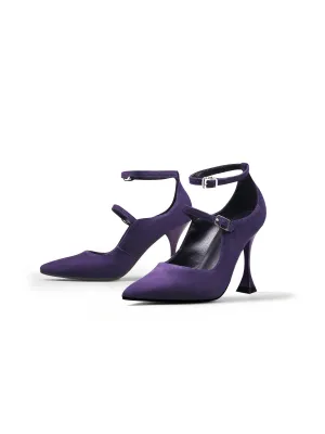 Scalloped Edges-Curve Shaped Leather Ankle Strap - Purple