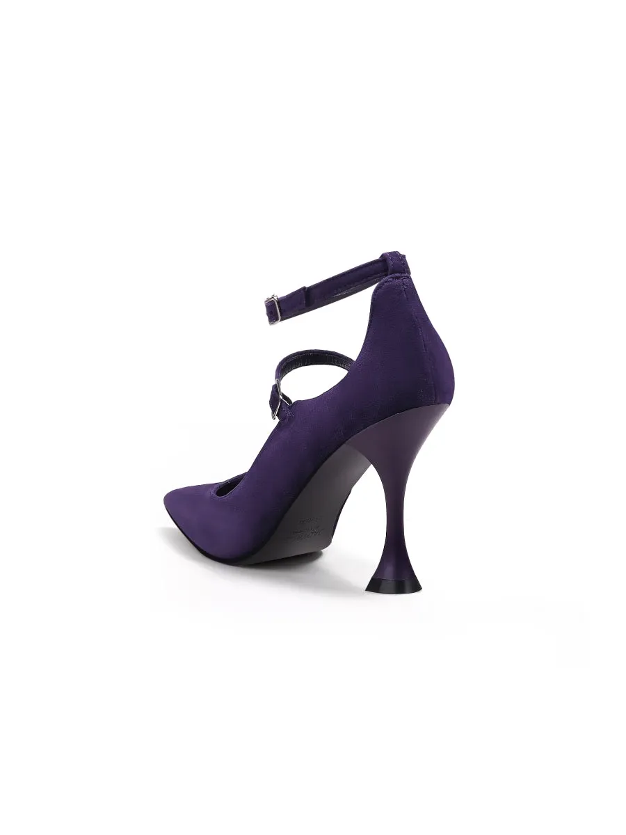 Scalloped Edges-Curve Shaped Leather Ankle Strap - Purple