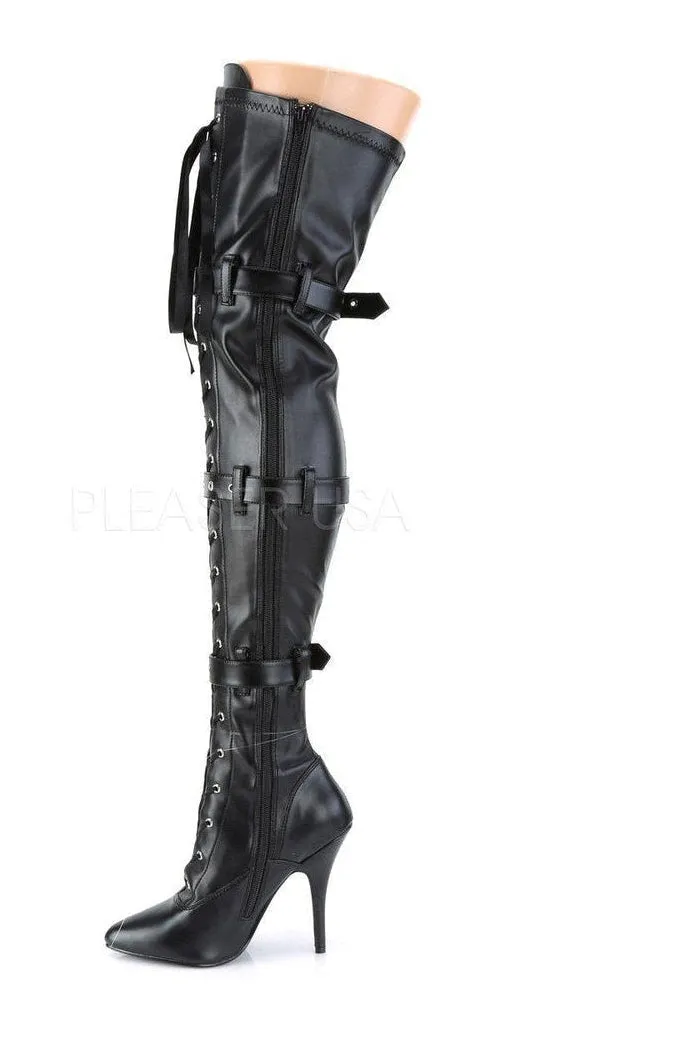 SEDUCE-3028 Thigh Boot | Black Faux Leather
