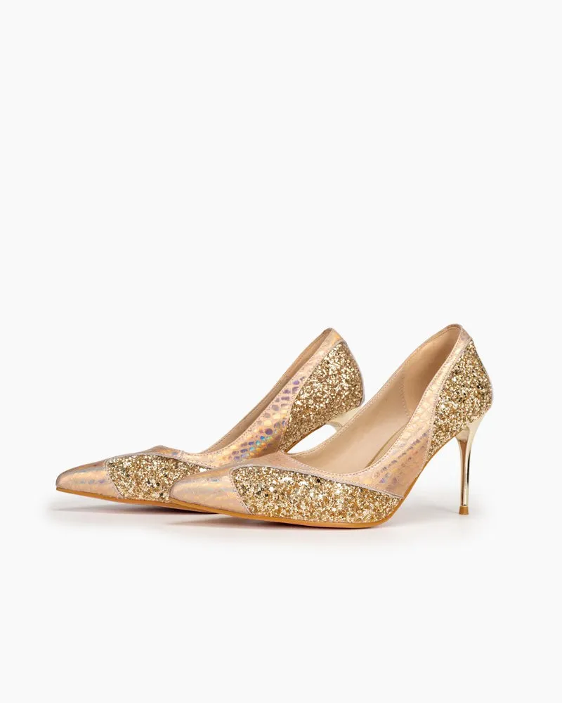 Sequins Gradient Color Heart Decorative Stilettos Heel Bridal Bride Evening Pumps
