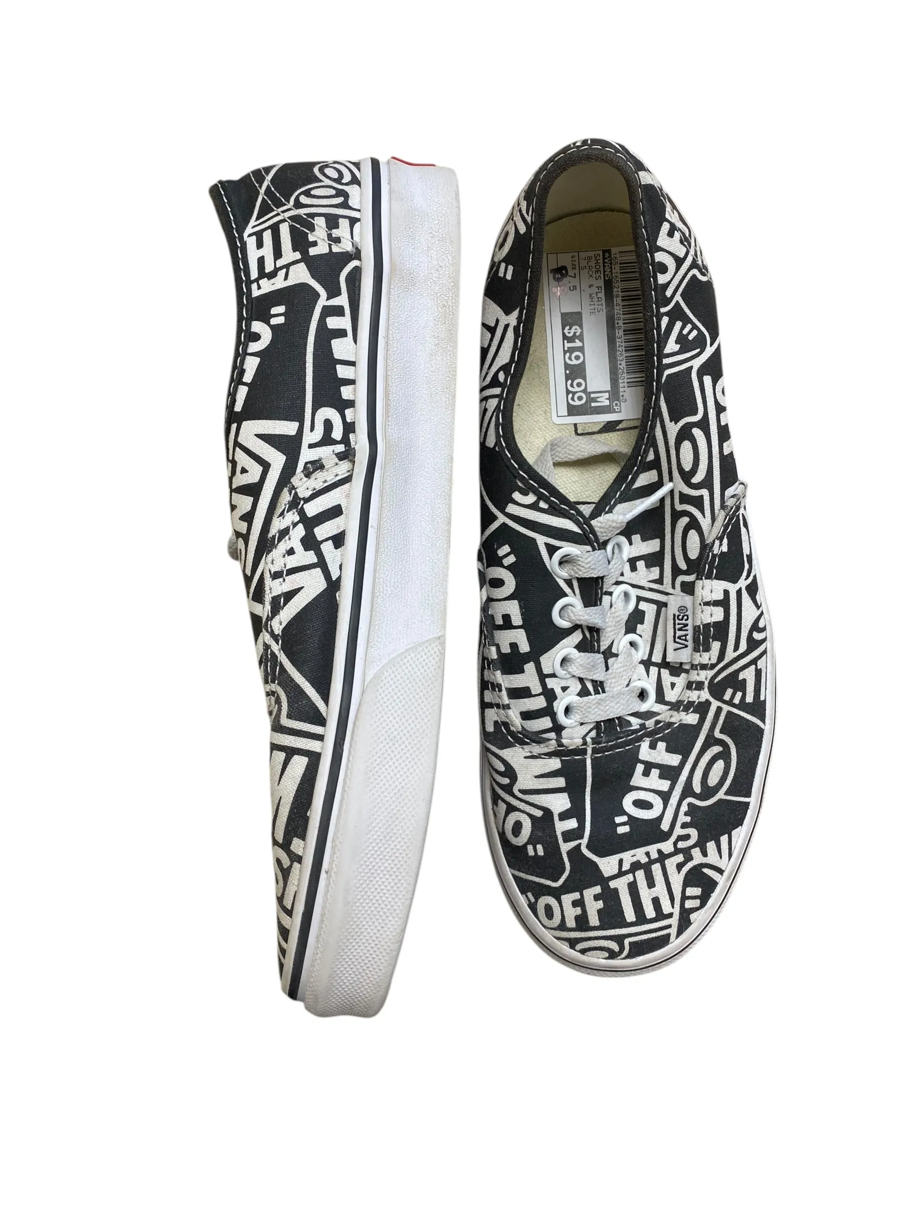 Shoes Flats By Vans In Black & White, Size: 7.5
