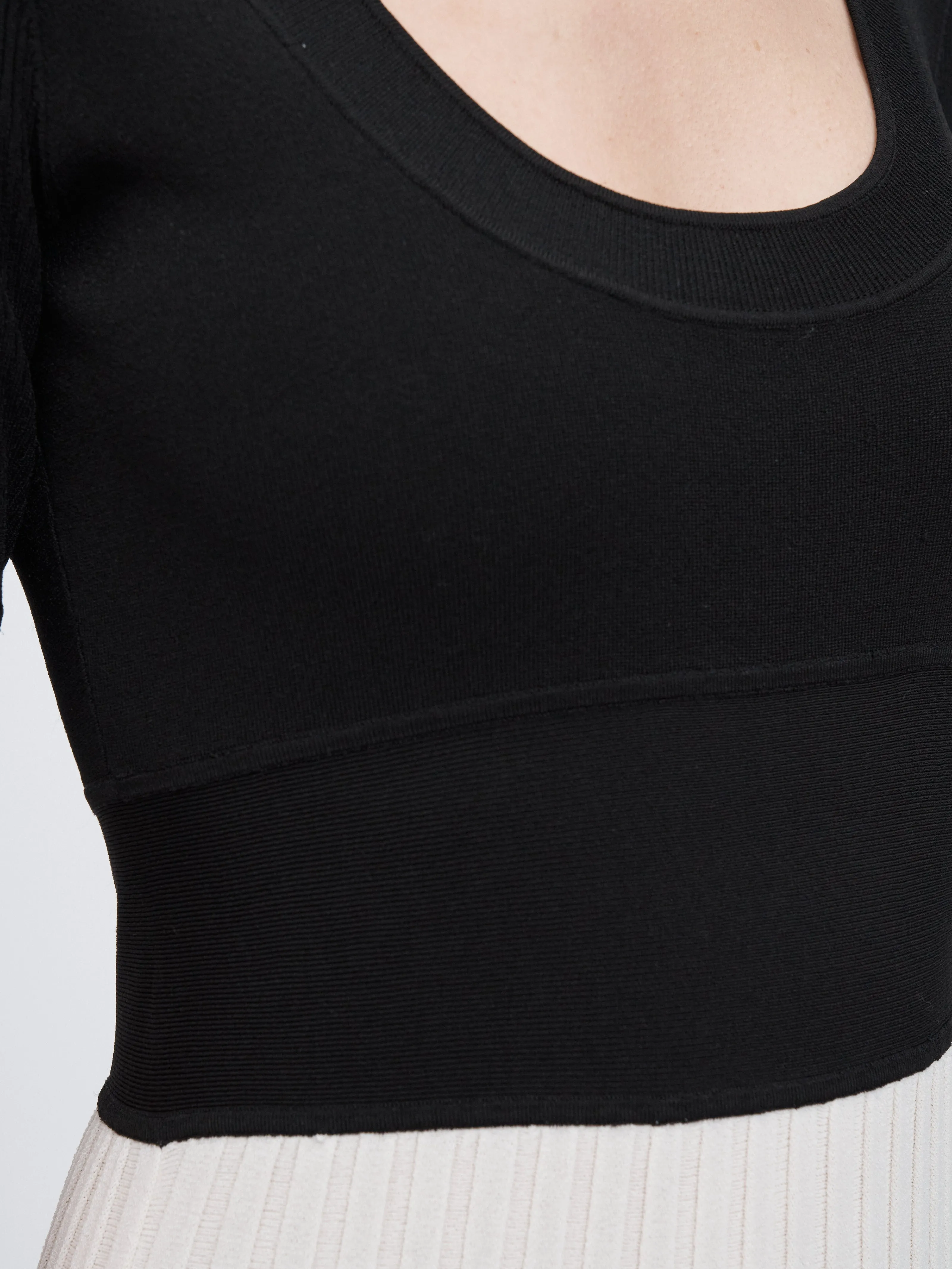 Short Sleeve Ballet Dress in Black/White Color Block