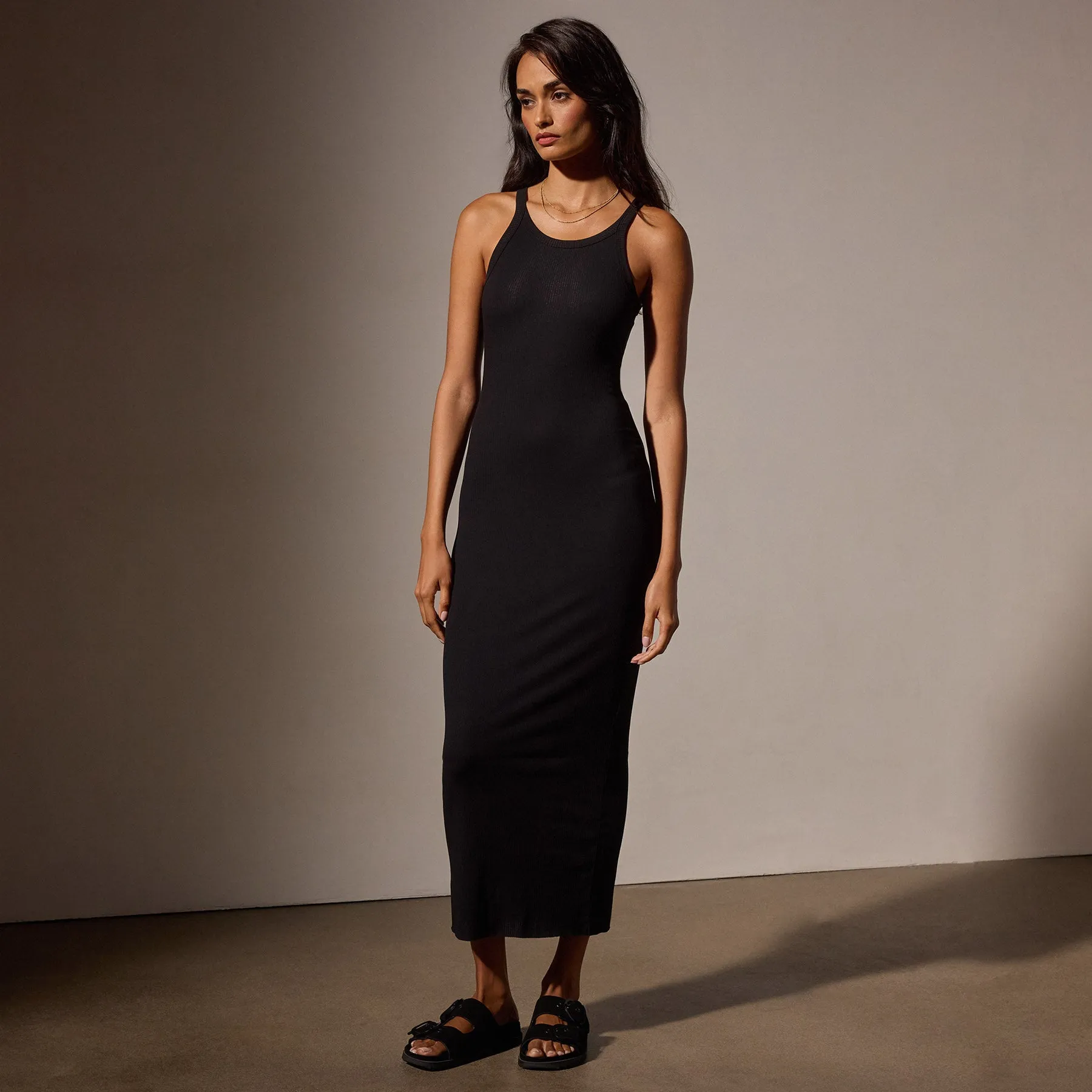 Skinny Rib Tank Dress - Black