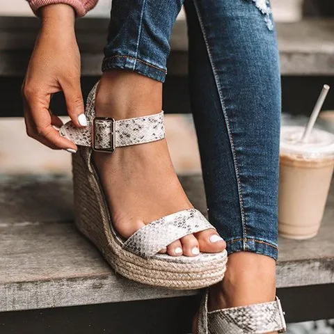 Snake print wedge sandals