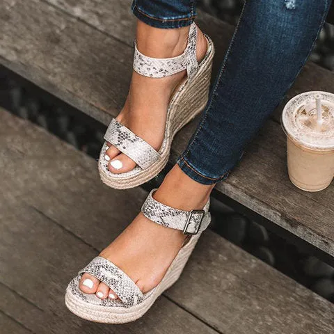 Snake print wedge sandals