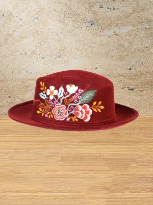 Sombrero Artesanal Floral Pintado a Mano Ala Corta de Piel Gamuza para Mujer 'Mexico Artesanal' - ID: 603821