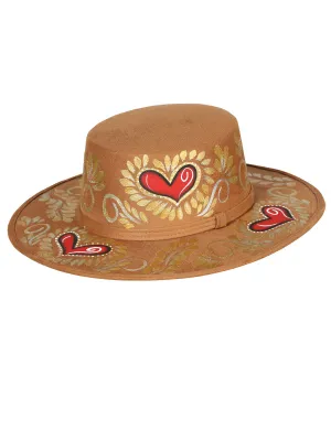 Sombrero Artesanal Floral Pintado a Mano de Piel Gamuza para Mujer 'Mexico Artesanal' - ID: 603723