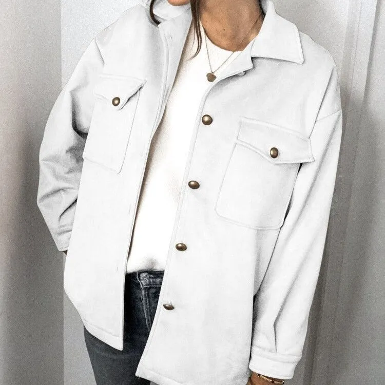 Splicing Single-breasted Button Suede Lapel Outerwear Coat