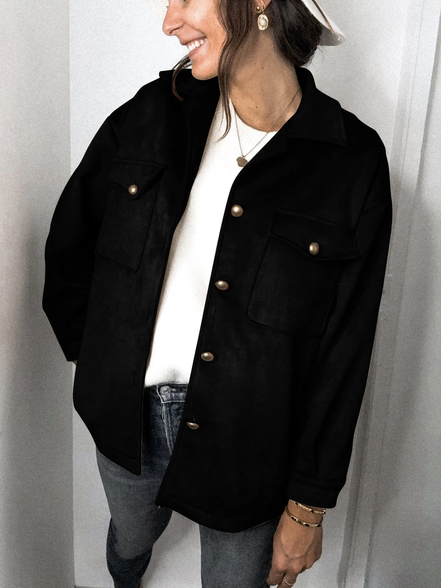 Splicing Single-breasted Button Suede Lapel Outerwear Coat