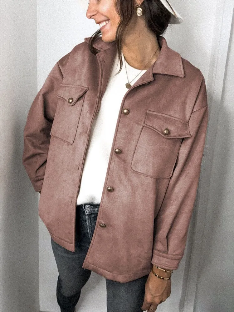 Splicing Single-breasted Button Suede Lapel Outerwear Coat