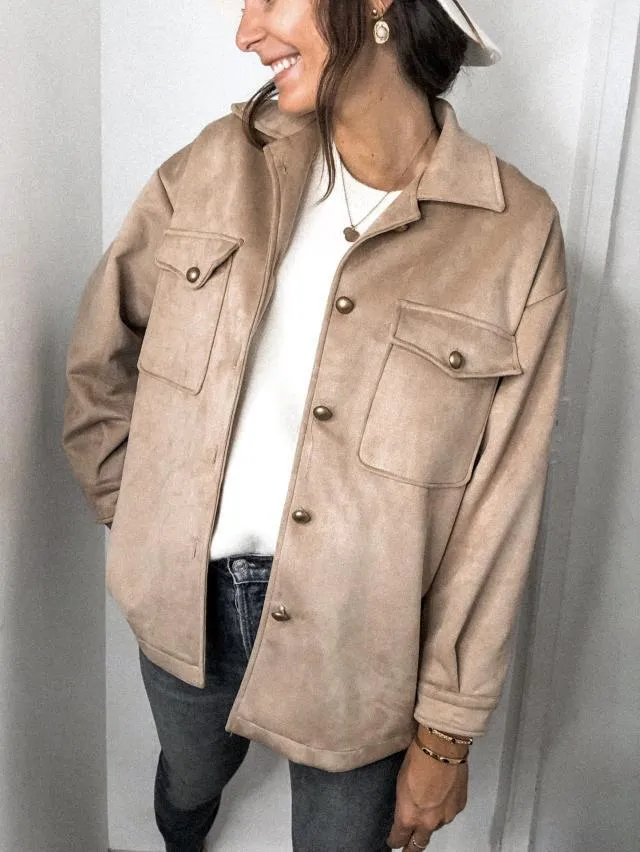 Splicing Single-breasted Button Suede Lapel Outerwear Coat