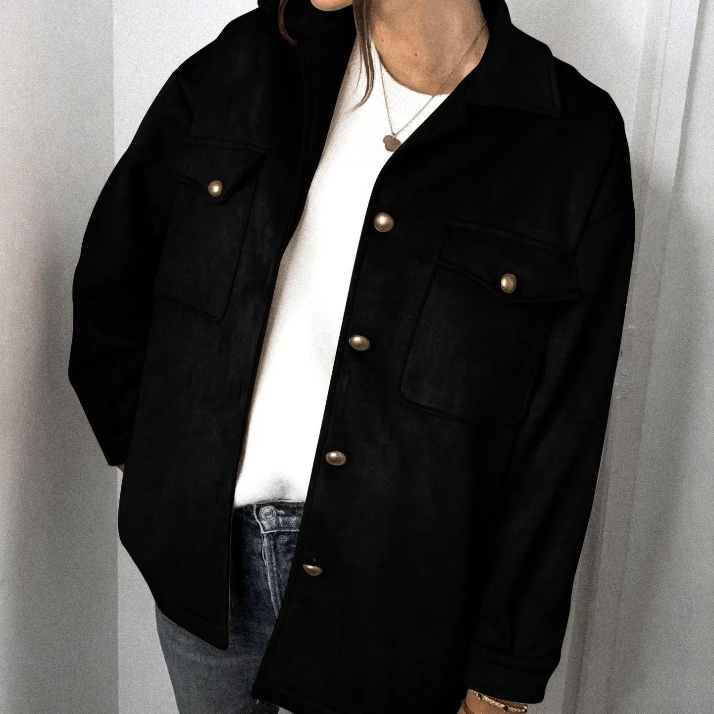 Splicing Single-breasted Button Suede Lapel Outerwear Coat