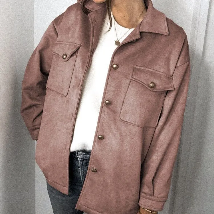 Splicing Single-breasted Button Suede Lapel Outerwear Coat