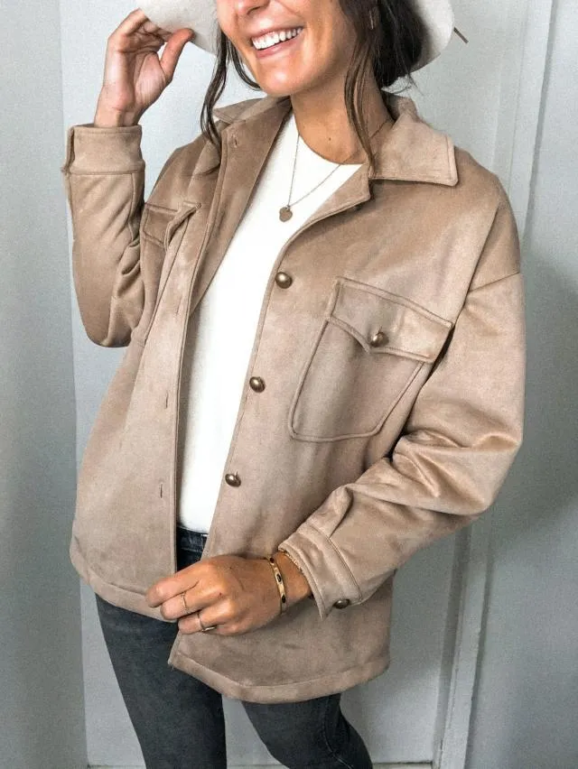 Splicing Single-breasted Button Suede Lapel Outerwear Coat