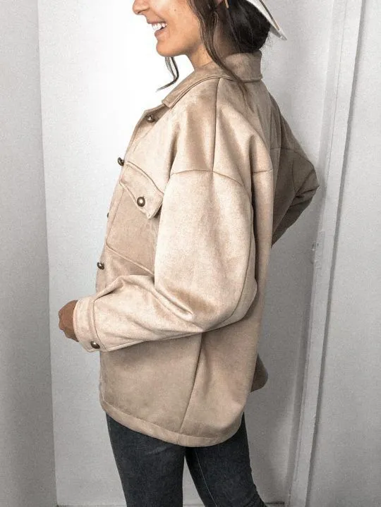 Splicing Single-breasted Button Suede Lapel Outerwear Coat