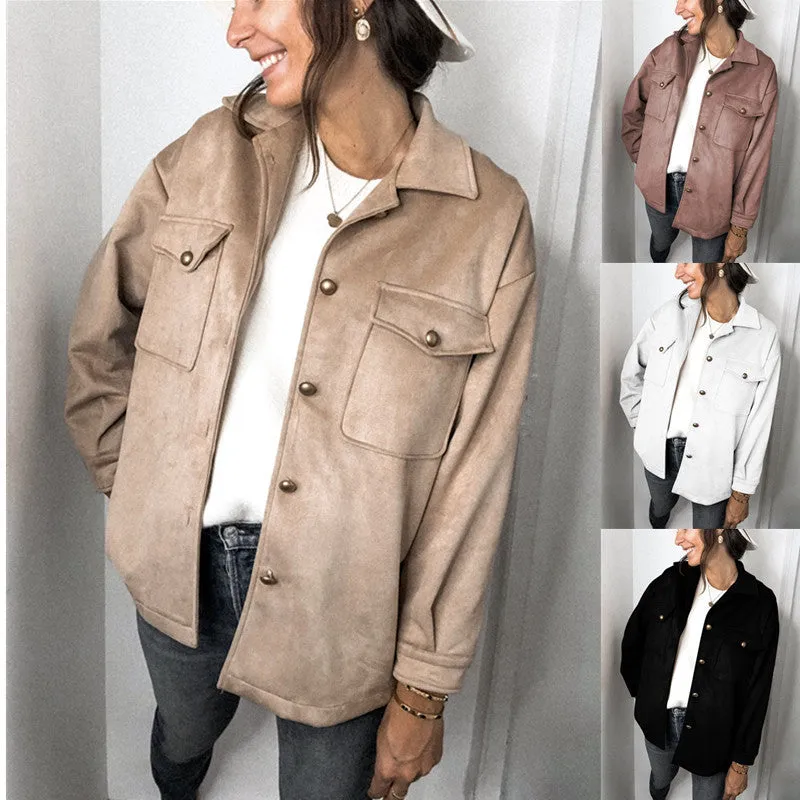 Splicing Single-breasted Button Suede Lapel Outerwear Coat