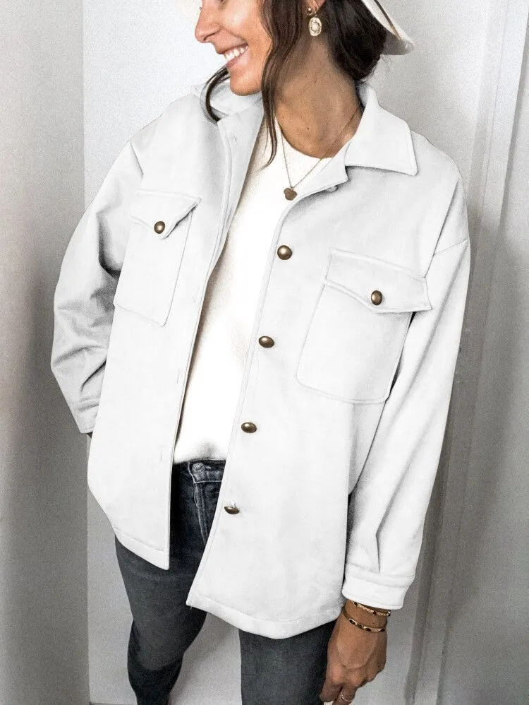 Splicing Single-breasted Button Suede Lapel Outerwear Coat