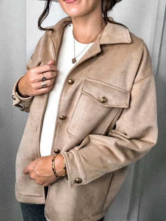 Splicing Single-breasted Button Suede Lapel Outerwear Coat