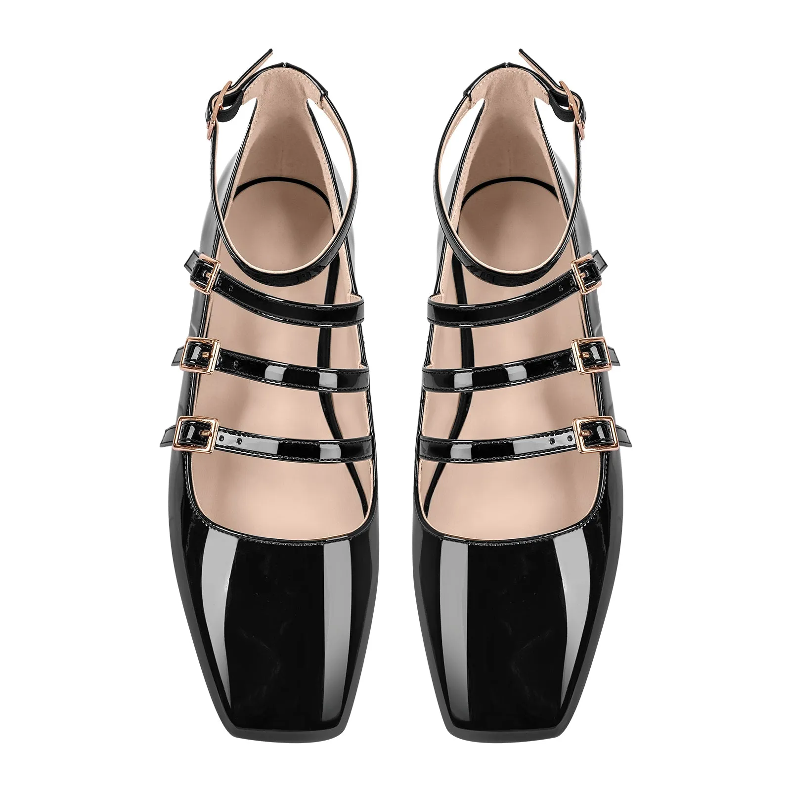 Square Toe Buckle Strap Mary Jane Flats