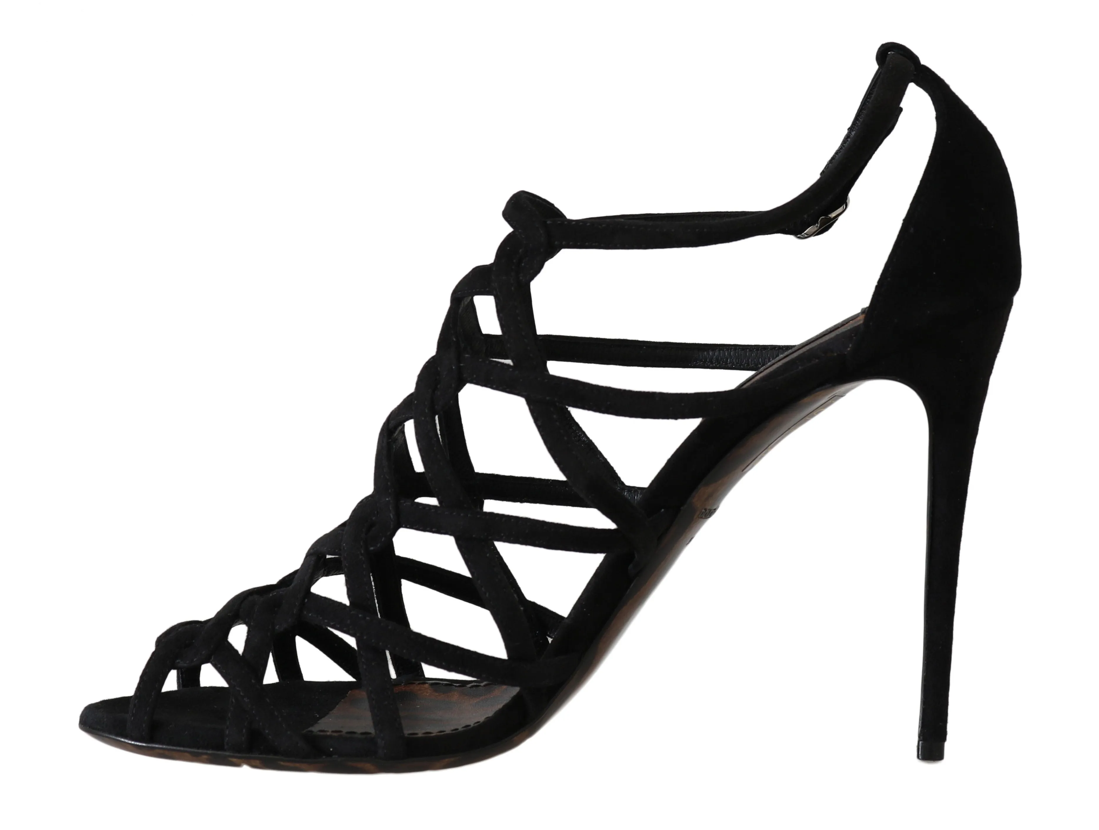 Stilettos Black Suede Strap Sandals