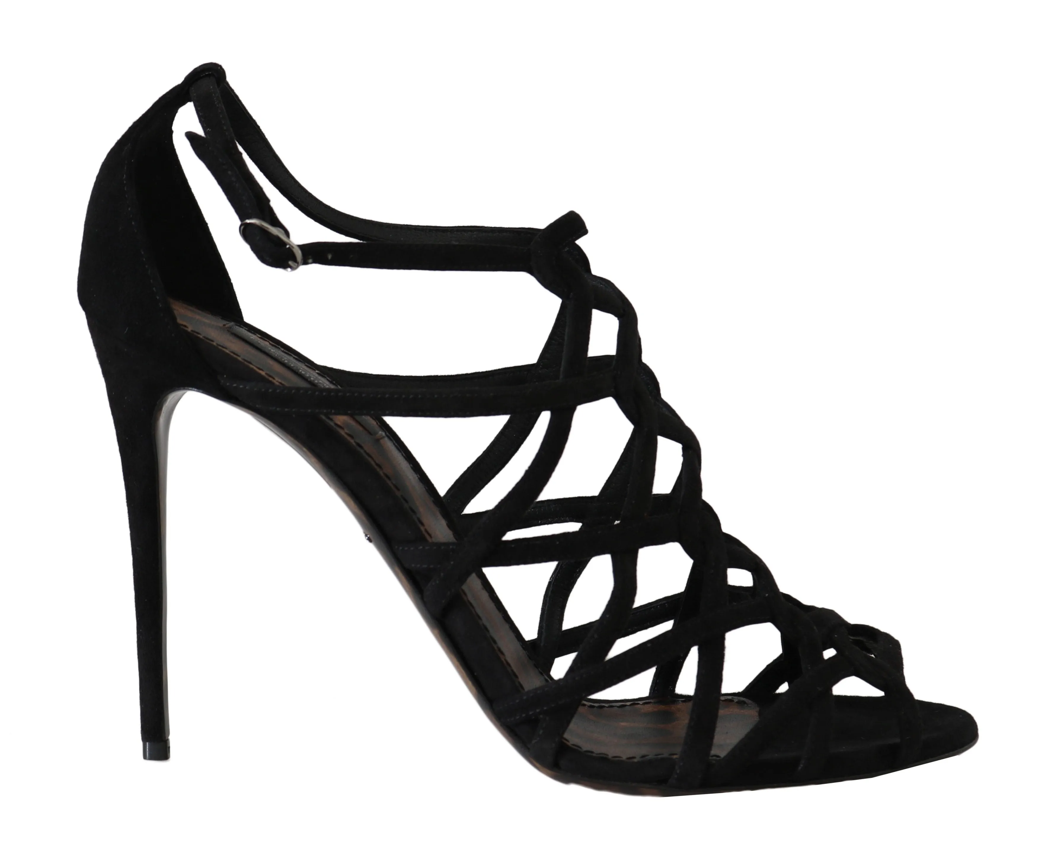 Stilettos Black Suede Strap Sandals