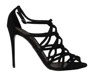 Stilettos Black Suede Strap Sandals