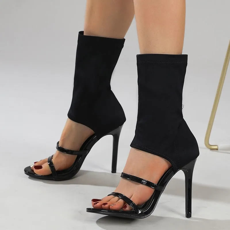 Stretch Sandals Peep Toe Ankle Strap Hollow Pumps