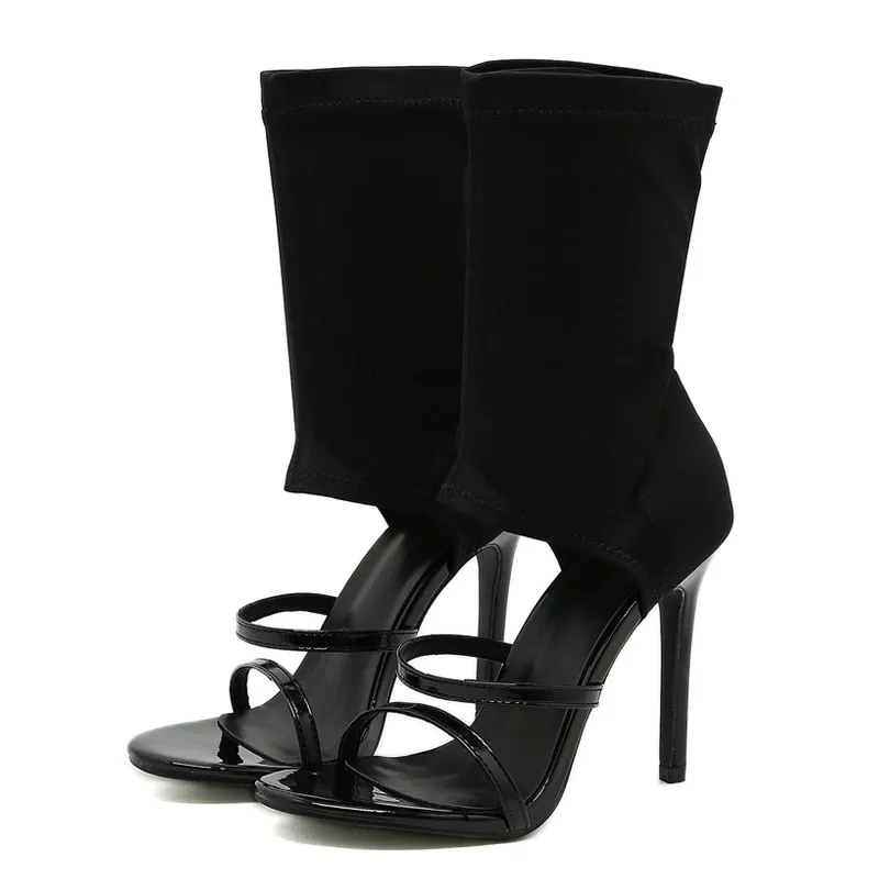 Stretch Sandals Peep Toe Ankle Strap Hollow Pumps