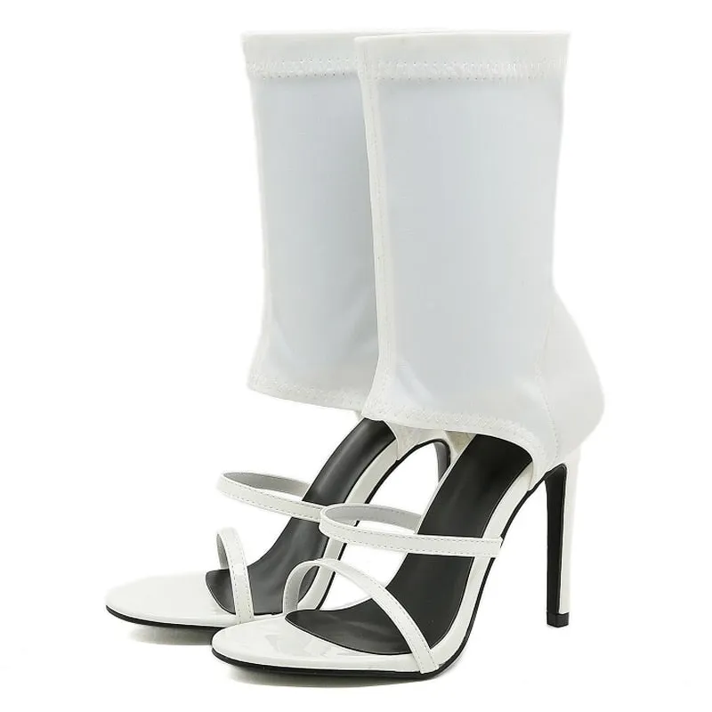 Stretch Sandals Peep Toe Ankle Strap Hollow Pumps