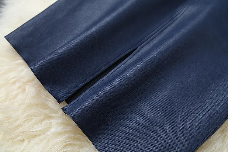 Suede Velvet Splicing Net Yarn Elastic Waist Tops Bodycon Split Skirt Two-piece Set Blue