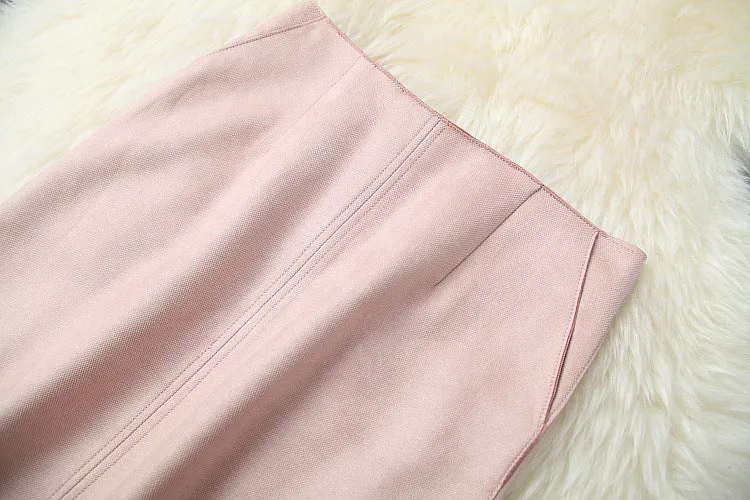 Suede Velvet Splicing Net Yarn Elastic Waist Tops Bodycon Split Skirt Two-piece Set Blue