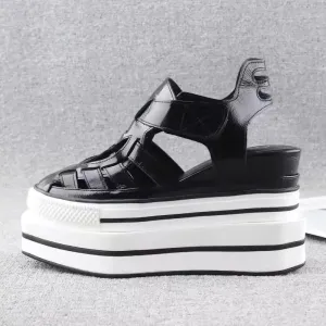 Summer Fashion Women Leather Wedges Sandal with Hollow Out Design
