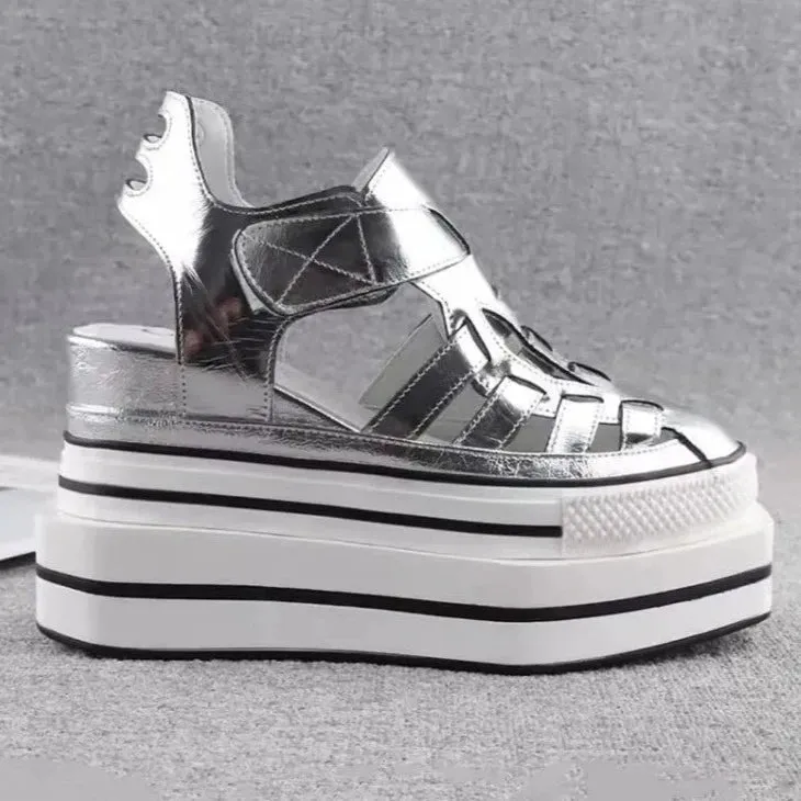 Summer Fashion Women Leather Wedges Sandal with Hollow Out Design