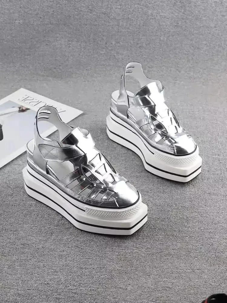 Summer Fashion Women Leather Wedges Sandal with Hollow Out Design