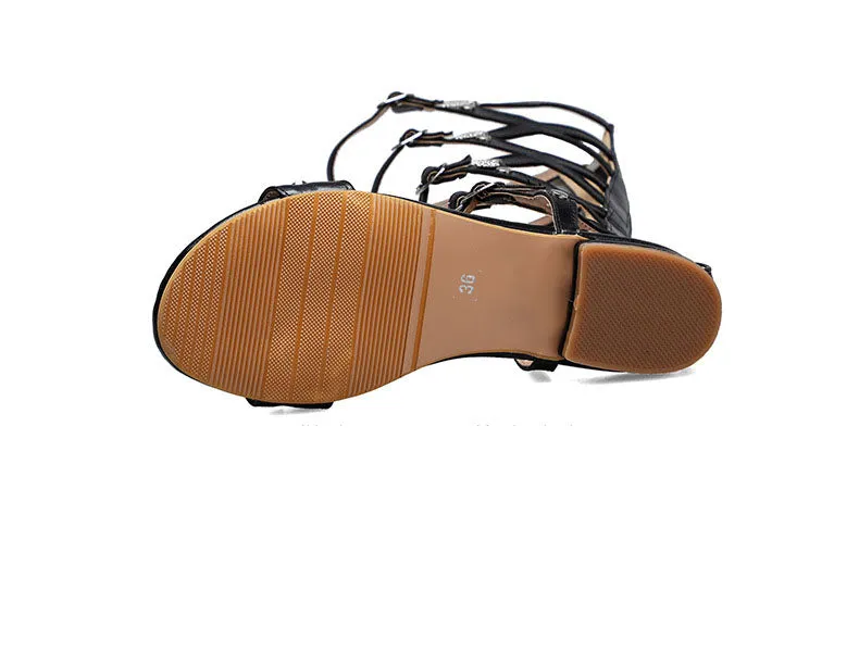 Summer Flat with Lace Large Size Women's Shoes Personality Hollow Sandals Roman Sandals