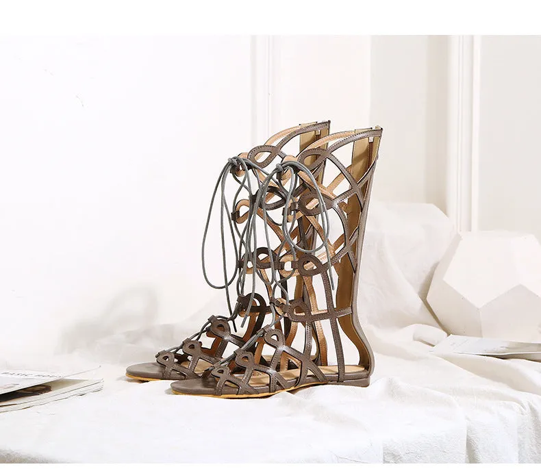 Summer Flat with Lace Large Size Women's Shoes Personality Hollow Sandals Roman Sandals