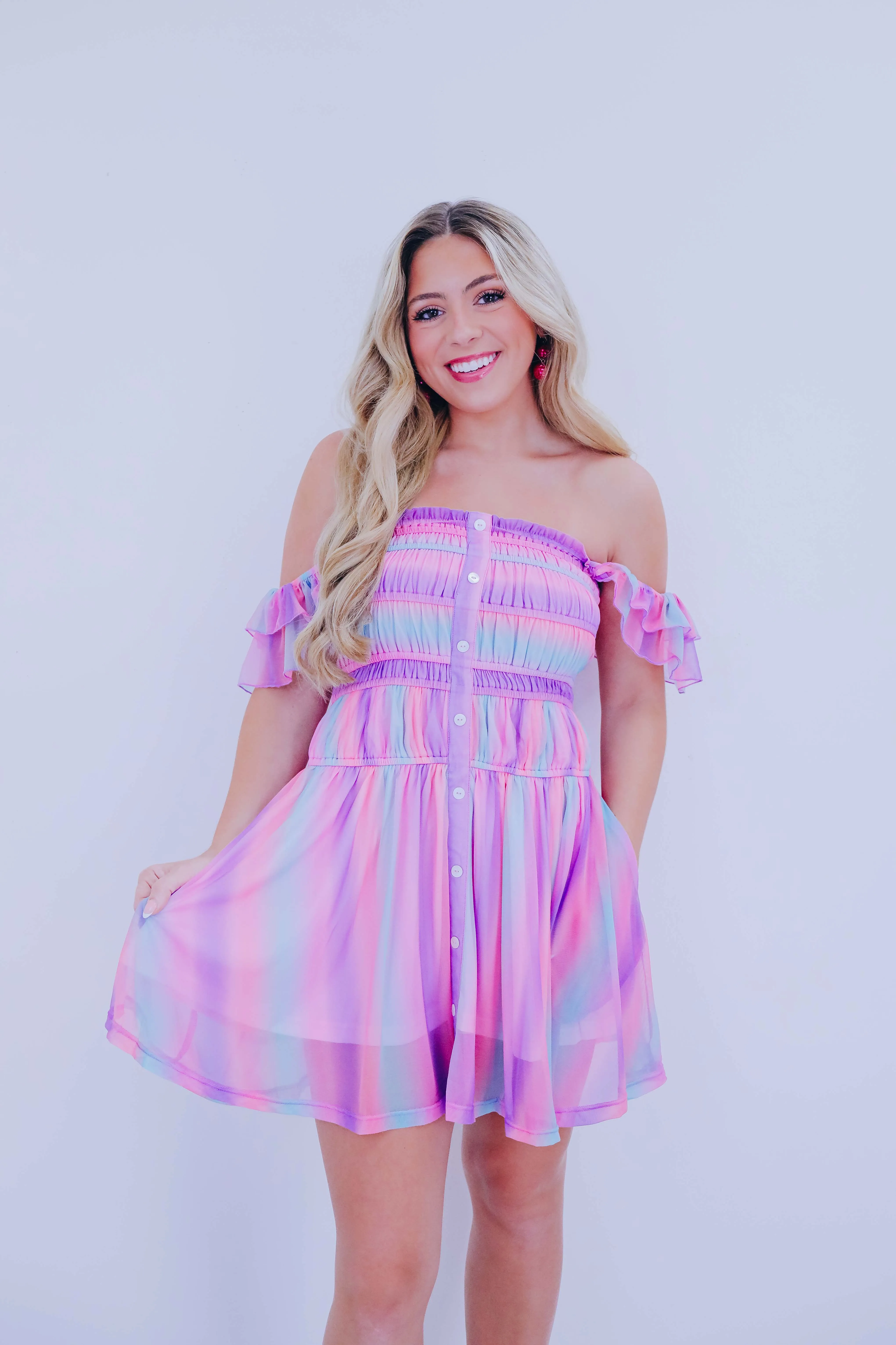 Summer Rainbows Smocked Mini Dress - 2 Colors