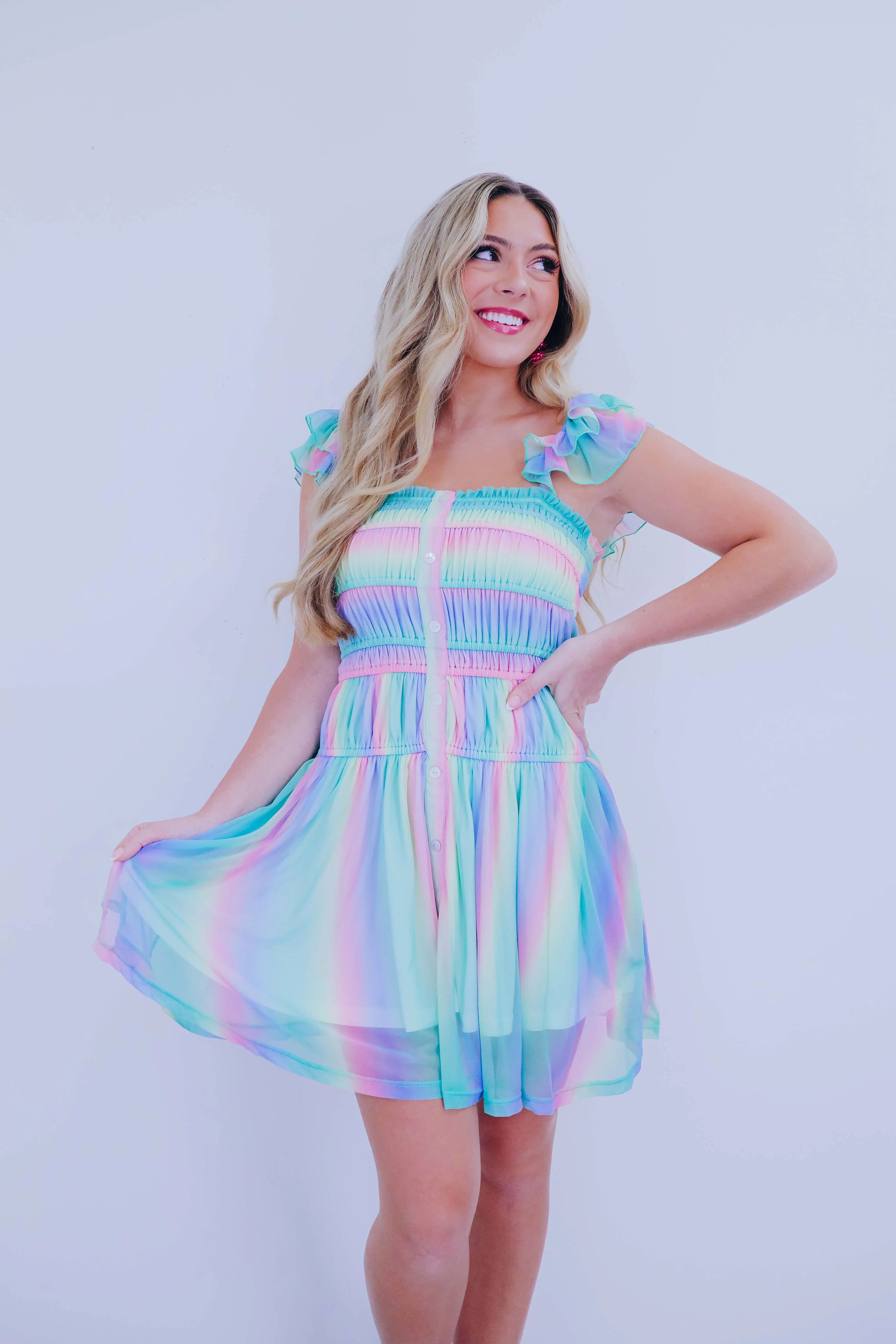 Summer Rainbows Smocked Mini Dress - 2 Colors