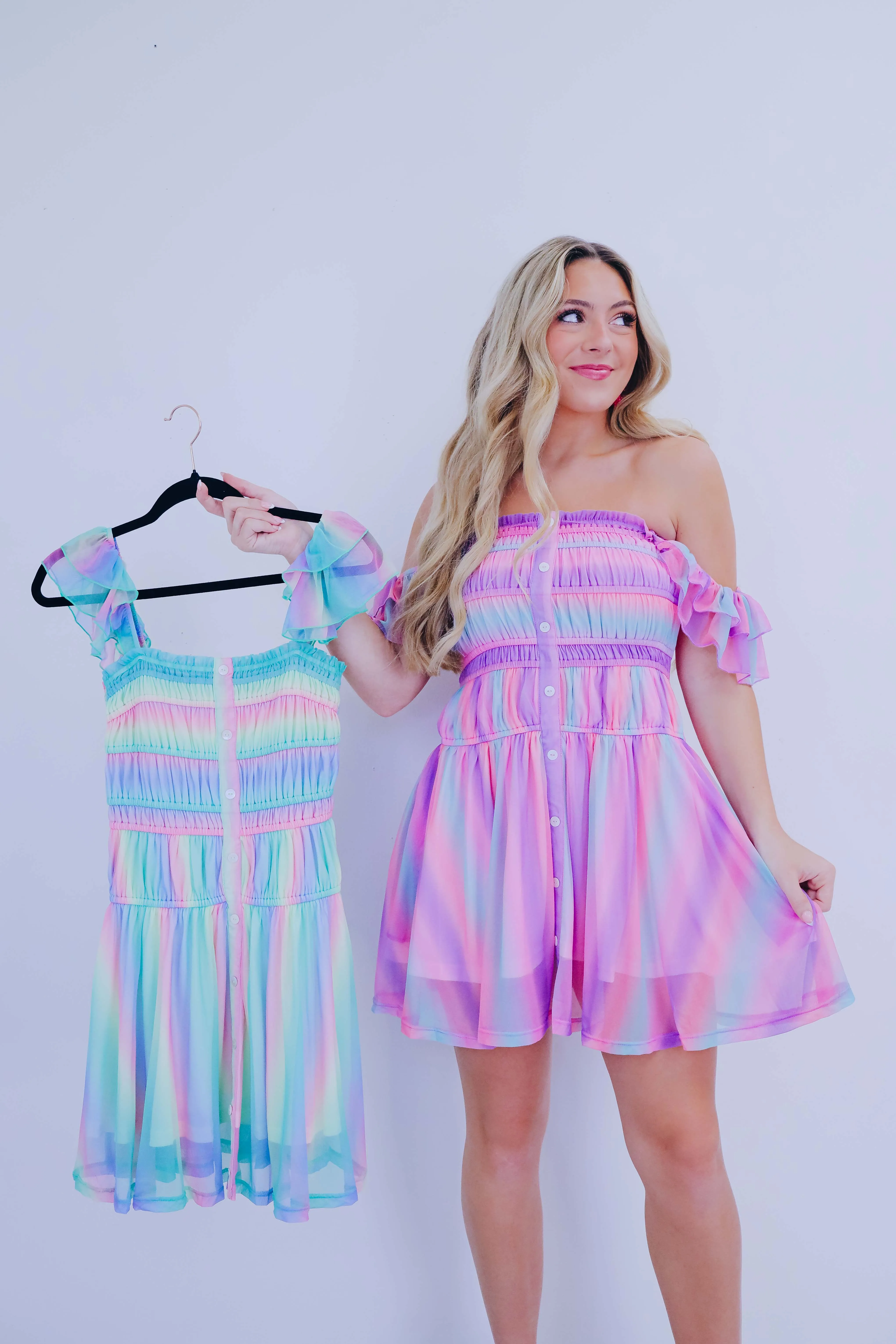 Summer Rainbows Smocked Mini Dress - 2 Colors