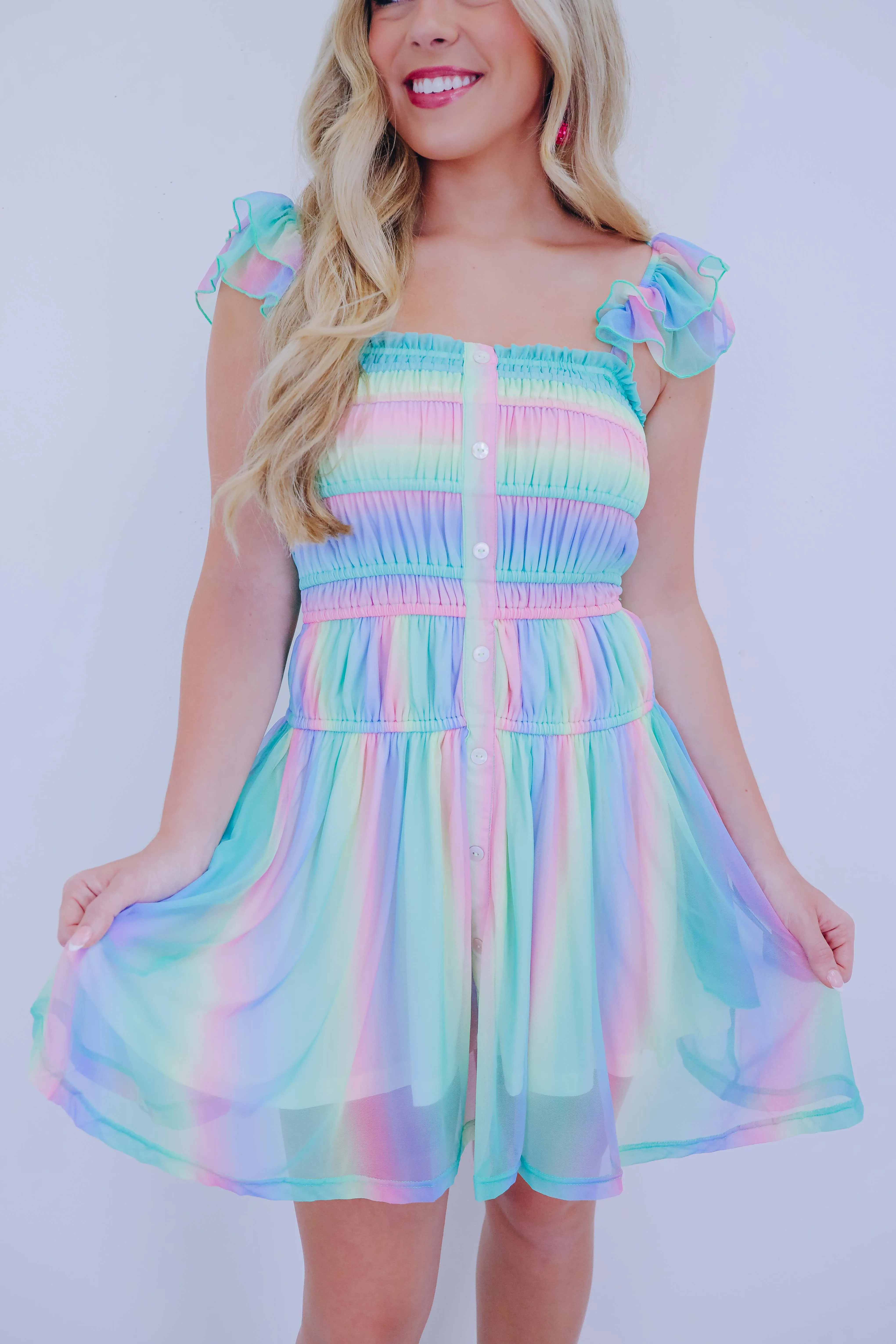 Summer Rainbows Smocked Mini Dress - 2 Colors