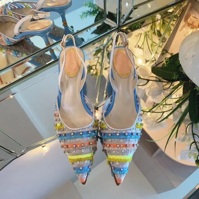Summer sandals women rainbow diamond colorful