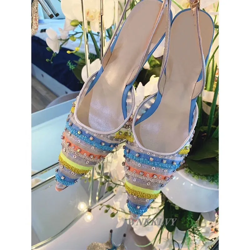 Summer sandals women rainbow diamond colorful