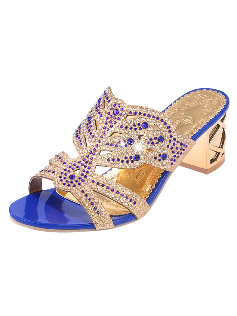 Summer Women's Sandals New Rhinestone Thick with Hollow Word Drag Fish Mouth Beach Sandals and Slippers Women's Large Size