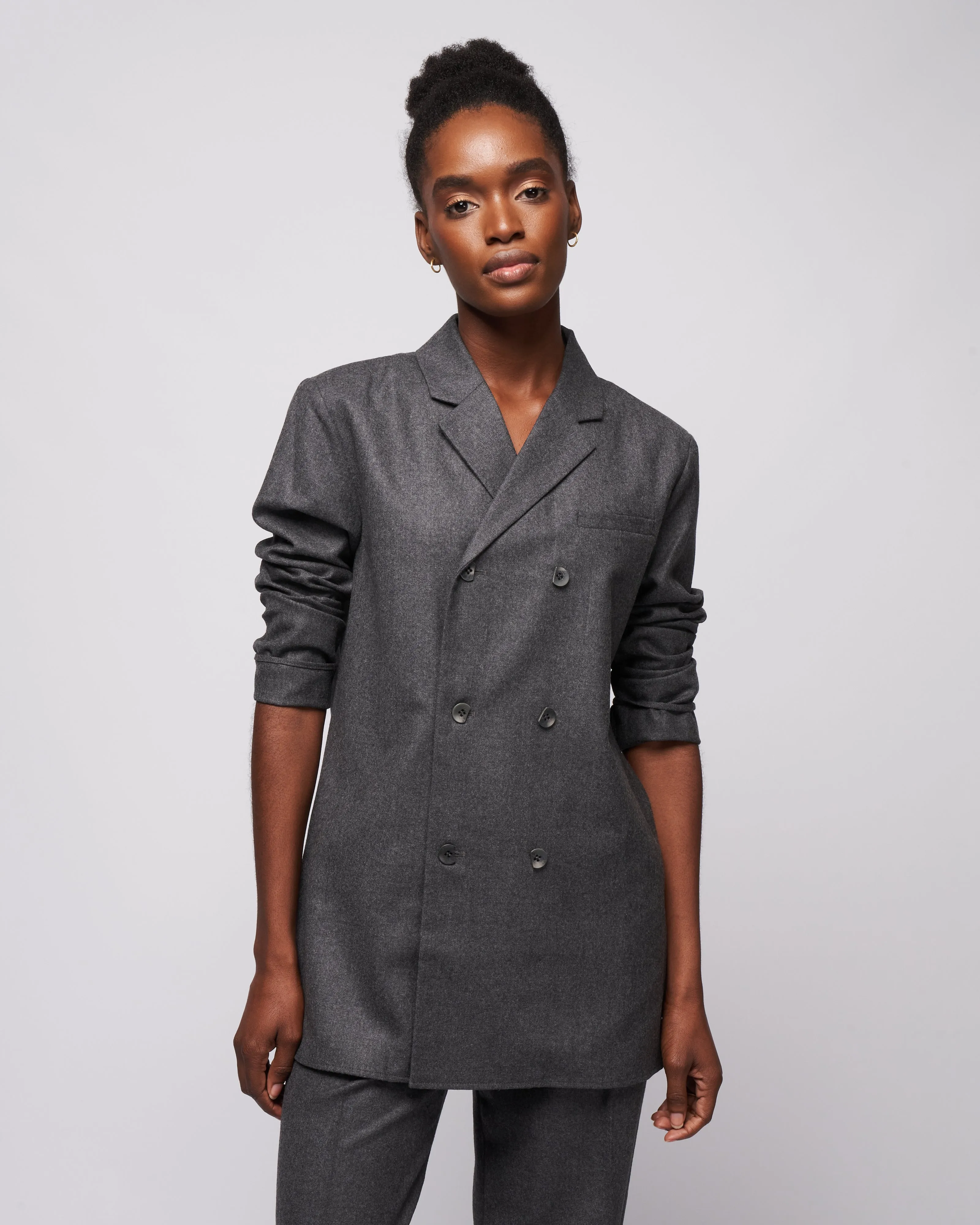 superfine wool flannel slim db shirt jacket - medium heather grey