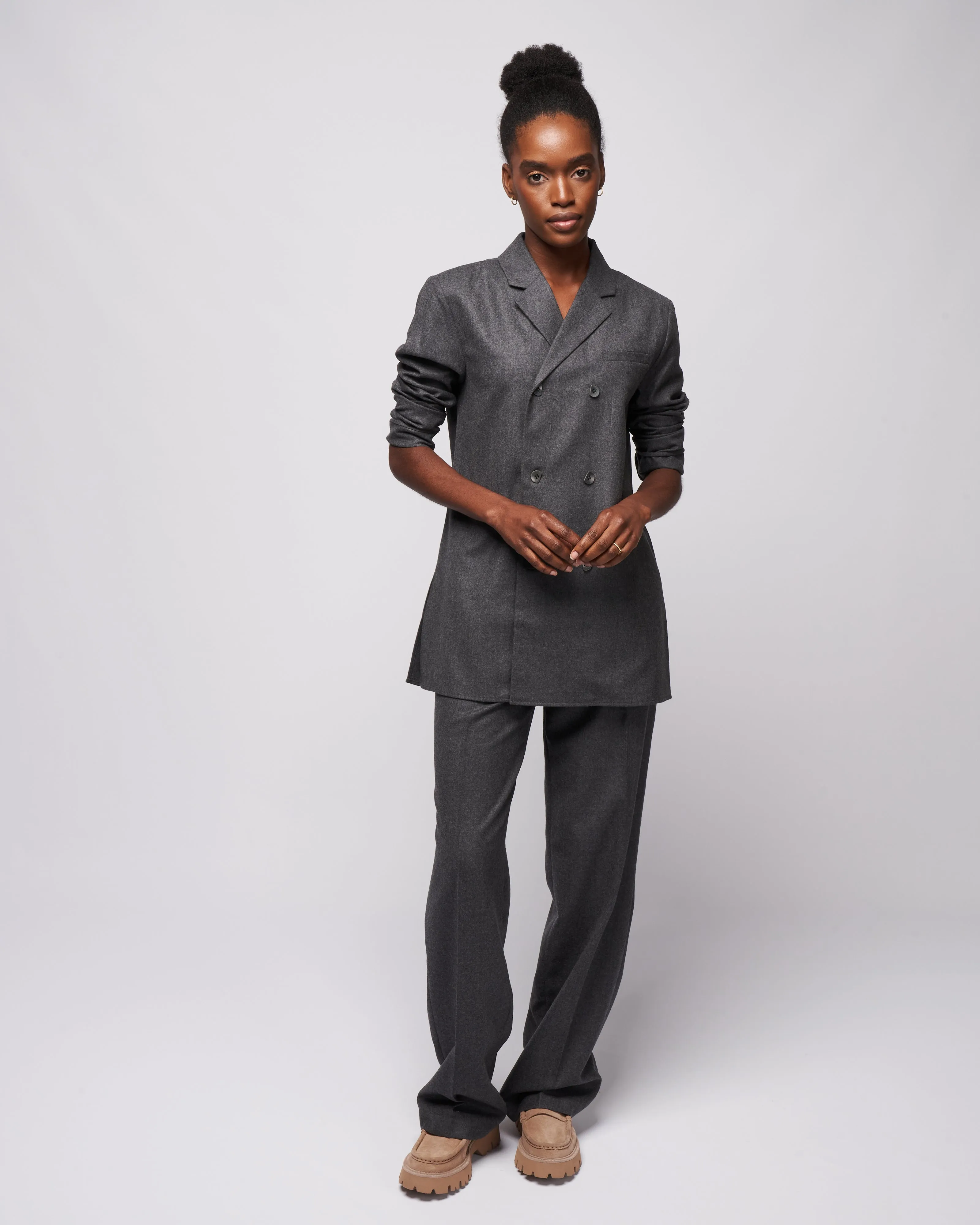 superfine wool flannel slim db shirt jacket - medium heather grey