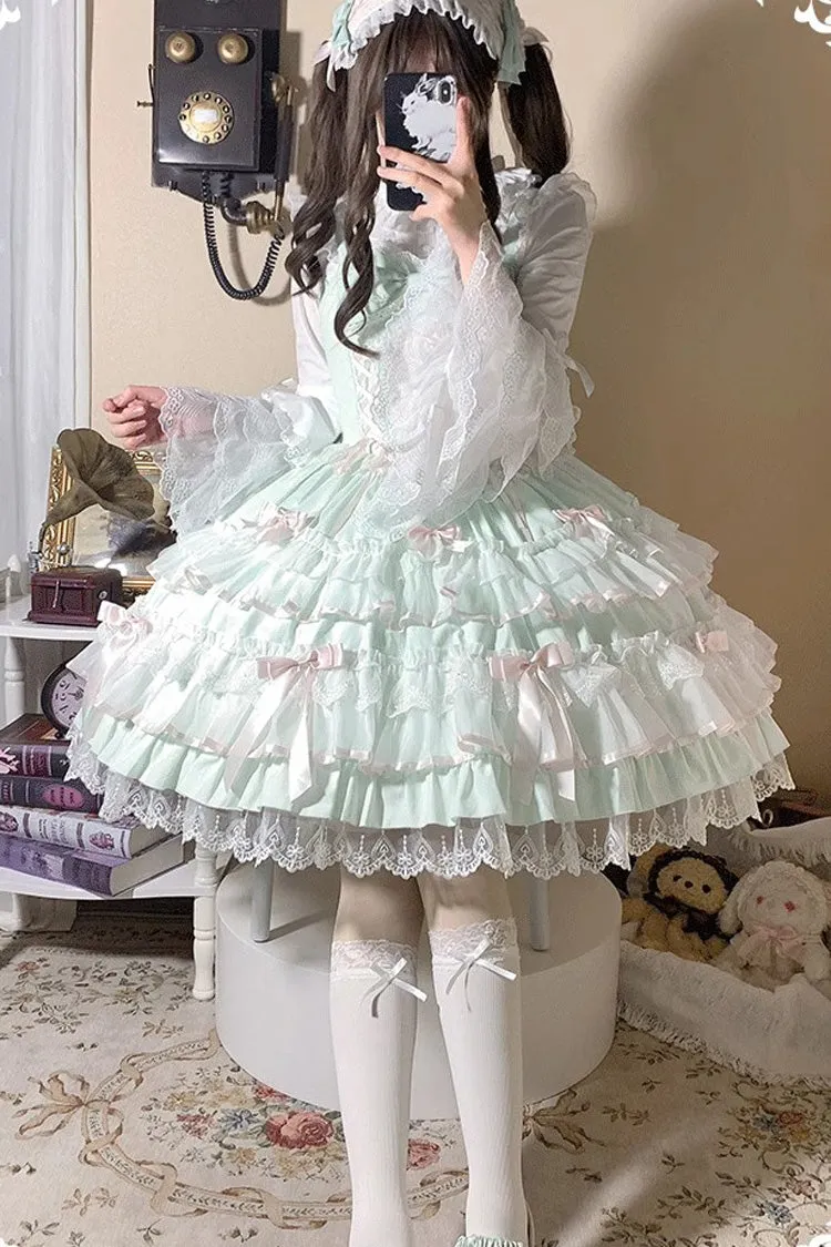 Sweet Multi-Layered Ruffle Bowknot Lace Princess Ballet Lolita Jsk Dress 4 Colors