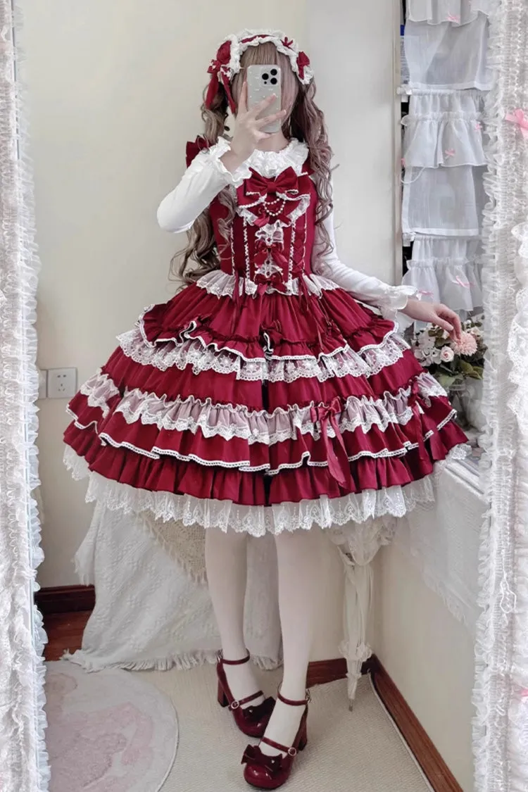 Sweet Multi-Layered Ruffle Bowknot Lace Princess Ballet Lolita Jsk Dress 4 Colors